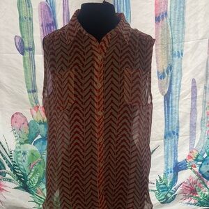 Red and White Chevron Sleeveless Blouse